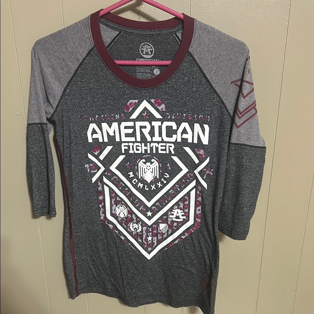 American Fighter Gray and Maroon Long Sleeve Tee